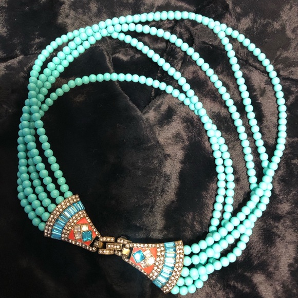 Heidi Daus Deco Master Clasp Necklace Vintage (5)Strands Green Beads 19” in. L. - Picture 5 of 6